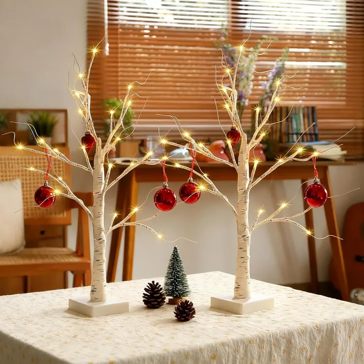 Salcar LED-Lichterkette LED Baum Lichter Warmweiß Weihnachten LED Birkenbaum, 2PCS 60cm LED Lichterbaum Innen mit 24 LEDs Licht