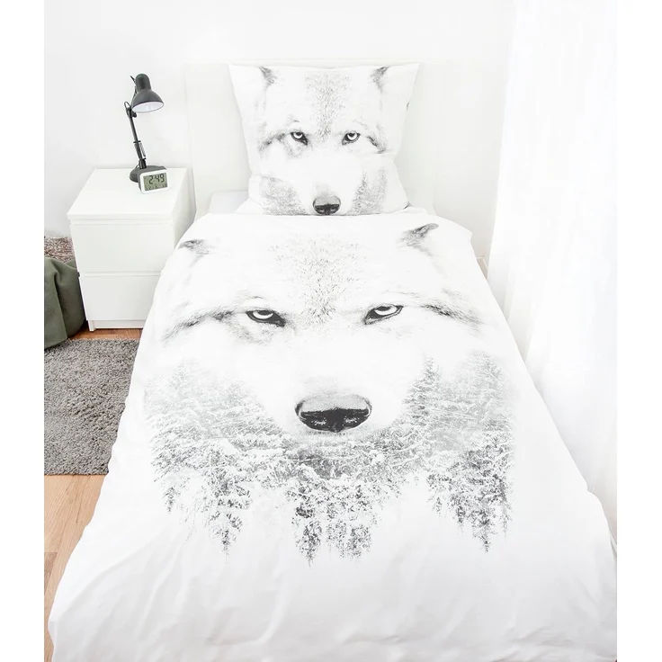 Herding Bettwäsche Flanell Bettwäsche Set mit Wolf 155 x 220 cm 80 x 80 cm Übergröße, 1 teilig, Langlebig – Bild 2