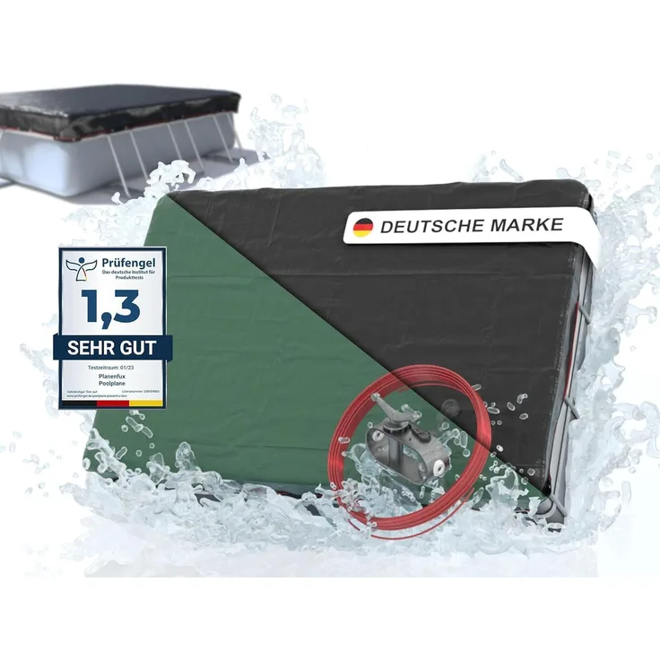 Planenfux® Pool-Abdeckplane Poolplanen rechteckig PE Material - Grün (PARENT), 280-320 x 180-220 cm Pool Abdeckung aus starkem 200g/m² PE Material