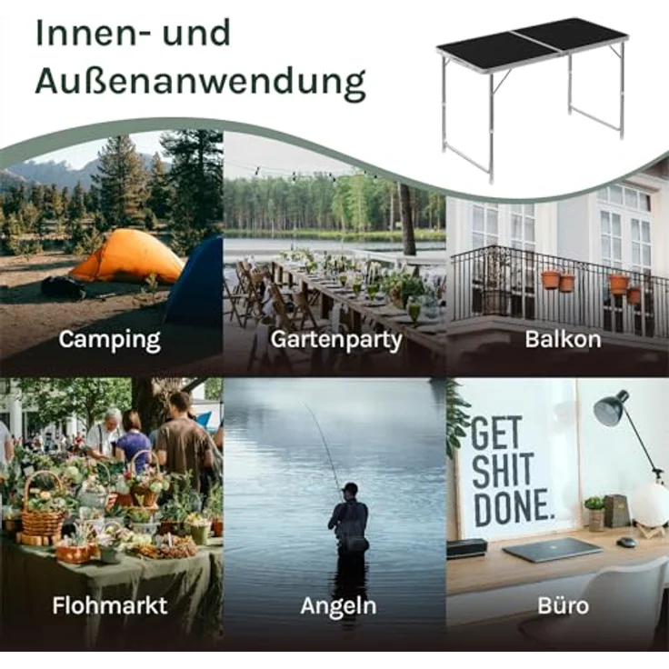 WOLTU Campingtisch Klapptisch Gartentisch Arbeitstisch Balkontisch höhenverstellbar Aluminium MDF Schwarz CPT8122sz – Bild 10