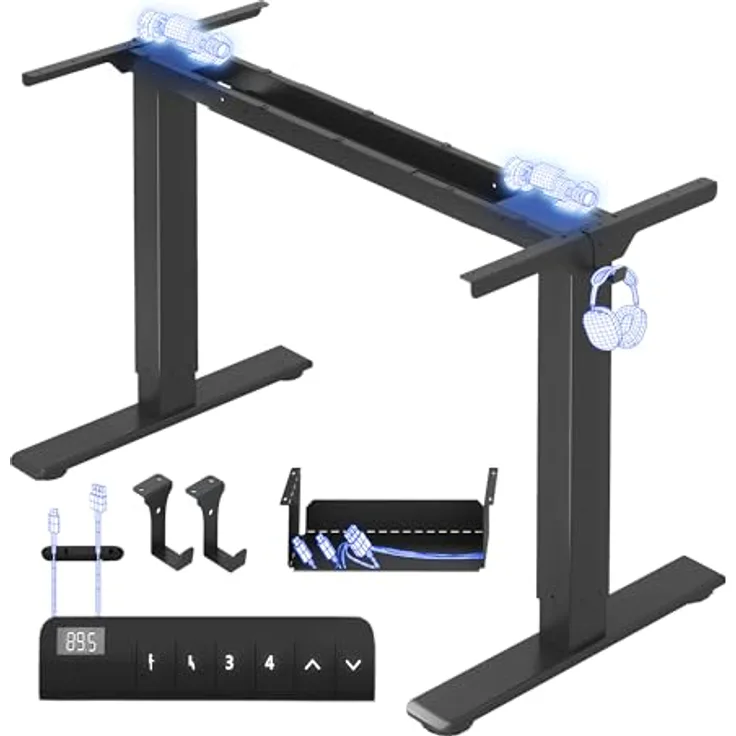 FLEXISPOT Höhenverstellbarer Schreibtisch Gestell, Elektrisch Tischbeine mit 2 Motoren & LED-Höhenanzeige & 4 Speicherfunktionen, inkl. 2 Haken & Kabelmanagement, Schwarz