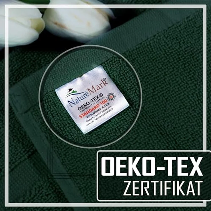 NatureMark 2er Pack Badvorleger Badematte | Premium Qualität | 100% Baumwolle | 50x80 cm | Duschvorleger Duschmatte Doppelpack | Farbe: Dunkel grün – Bild 8