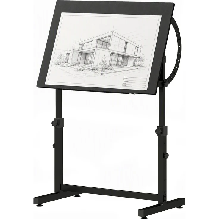 MELAYR, Zeichentisch, höhen- und neigungsverstellbar, mit rutschfester Ablageleiste, Schwarz, 90 x 60 x 90 cm – Bild 2