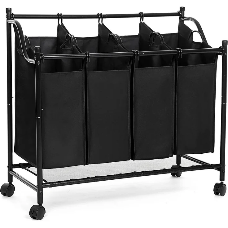 Songmics Wäschesammler auf Rollen mit 4 Fächern, Polyester Grau, 4x35 L / 87,5 x 38,5 x 67/81 cm – Bild 1