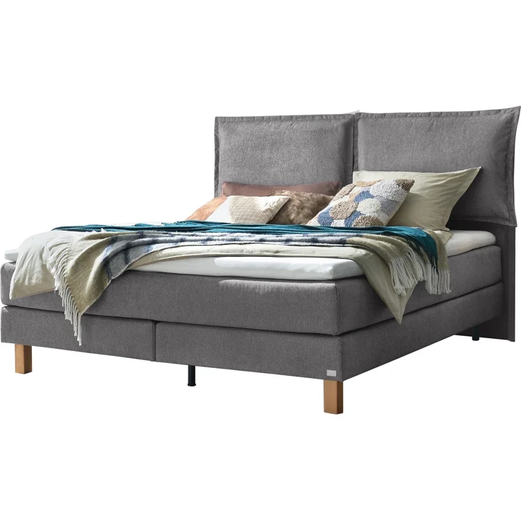 Bonita Boxspringbett grau Eiche MassivholzPolyester/Polyamid/Viskose 203cm x 152cm x 128cm – Bild 1