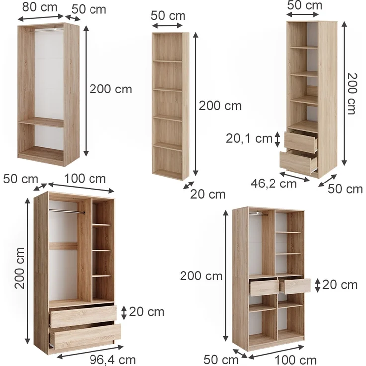 Kleiderschrank Elmo Sonoma 50x200 cm 5er Set Vicco – Bild 2