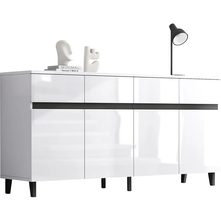 Merax Hochglanz Sideboard, Kommoden, Highboard, Schubladenkommoden mit 4 Schubladen 2 Türen und höhenverstellbaren Regalböden, Hochglanz-Sideboard, Hochglanz-Unterschränke, Eckschränke – Bild 10