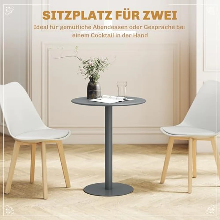 HOMCOM Esstisch moderner Tisch (Rund Küchentisch, 1-St, Esszimmertisch für 2 Personen), für Küche, Esszimmer Wohnzimmer Grau – Bild 4