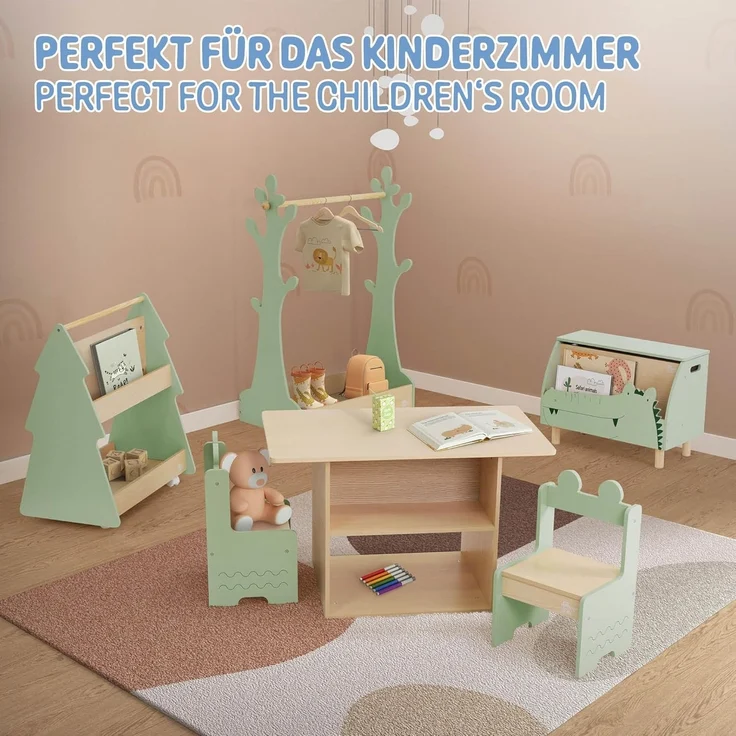 Joyz Spielzeugtruhe Kinderregal Kindermöbel Kinderzimmerregal Spielzeug Spielzimmer Möbel, Tanne Bücherregal mit 3 Ablagen & 4 Rollen MDF / Kiefer – Bild 7