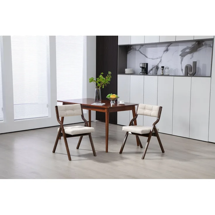 Klappstühle aus Holz mit Samtpolsterung in Creme, 2er-Set,H 77 x T 61 x B 48 cm