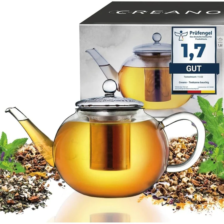 Creano Teekanne Creano Teekanne aus Glas 0,8l, 3-Teilige Glasteekanne mit Integriertem, (1er-Set, 2-St), tropffrei – Bild 1