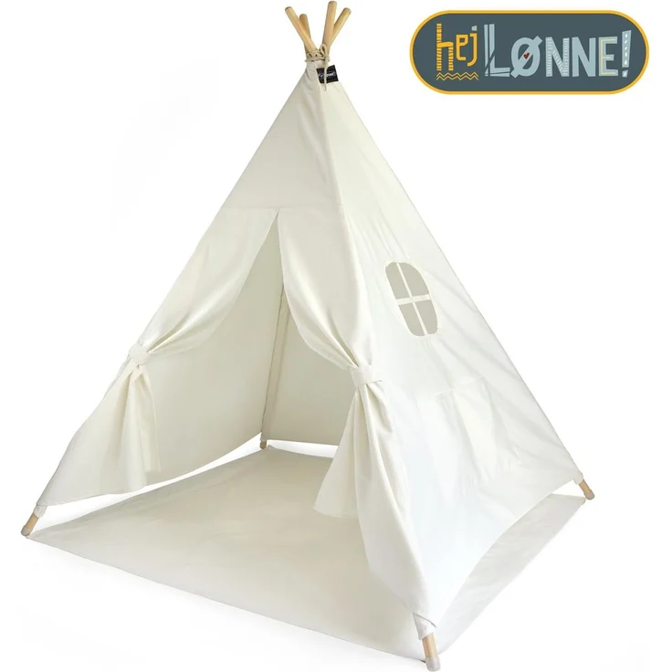 Hej Lønne Kinder Tipi, weißes Zelt, ca. 120 x 120 x 150 cm groß, Spielzelt mit Bodendecke und Fenster, inkl. Beutel und Anleitung, für drinnen und draußen, schadstofffrei – Bild 1