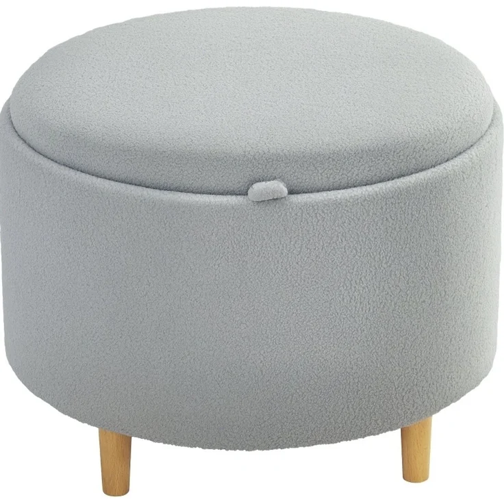 Polsterhocker aus Polyester mit Stauraum und umkehrbarem Deckel, 56x56x42 cm, Grau – Bild 5