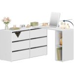 SONGMICS HOME Kommode, Schrank, Schminktisch mit Regal, Schnelle werkzeuglose Montage, nebeneinander oder L-förmig, für Schlafzimmer, Arbeitszimmer, Toolless-Technologie,schneeweiß