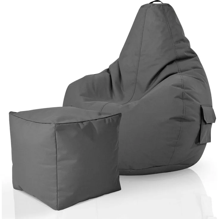 Green Bean® Bean Bag-Sitzsack + Hocker, 2er-Set, waschbar & schmutzabweisend, Polyester / PVC, EPS-Füllung, Grau