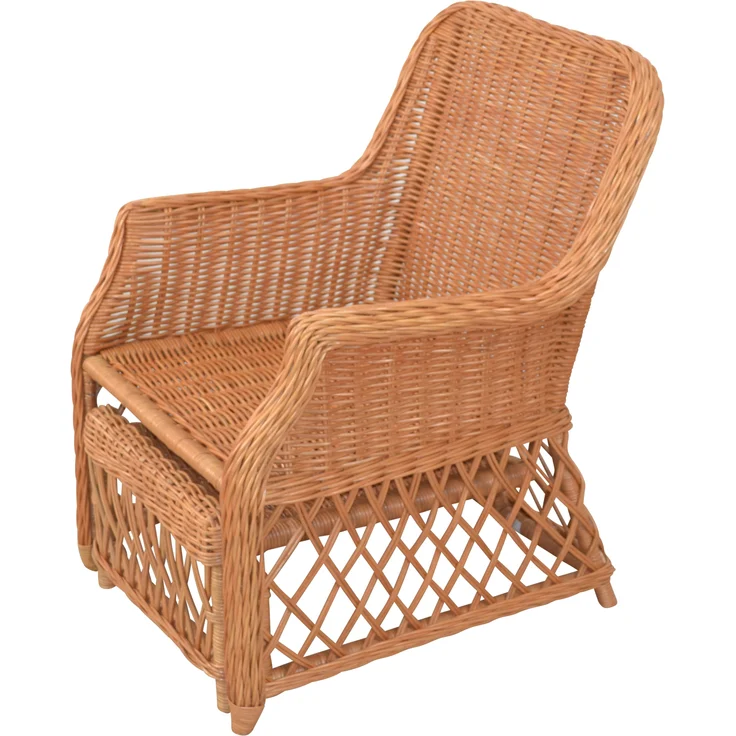 Rattansessel, Relaxsessel mit ausziehbarem Fußteil, handgeflochten, honigfarben – Bild 1