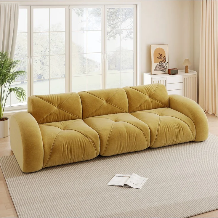 DESVIAE Sofa Dreisitzer ohne Innenrahmen aus Chenille Gelb, 281 x 95 x 76 cm – Bild 3