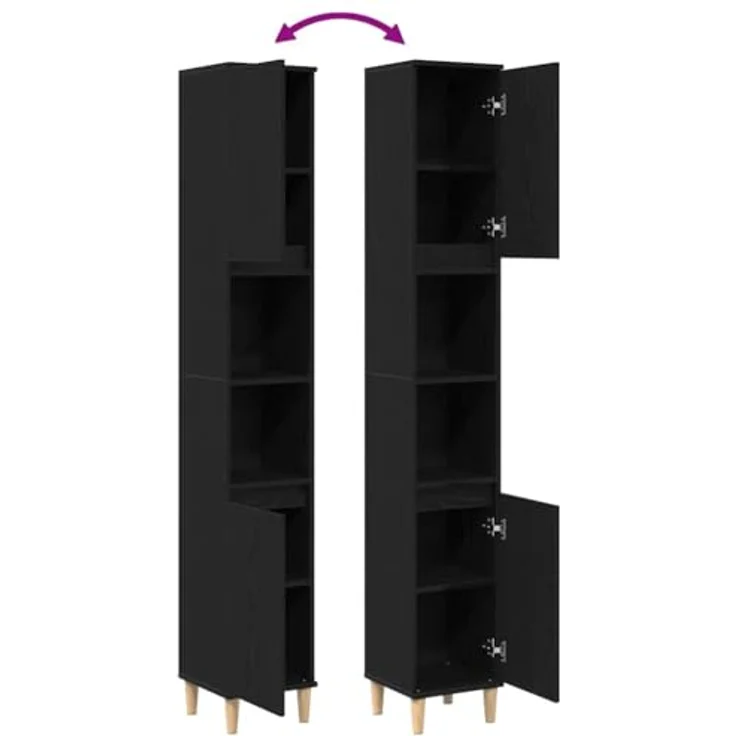 vidaXL Badezimmerschrank mit Tür Schwarz Eichen-Optik 30 x 30 x 190 cm 862805 – Bild 5