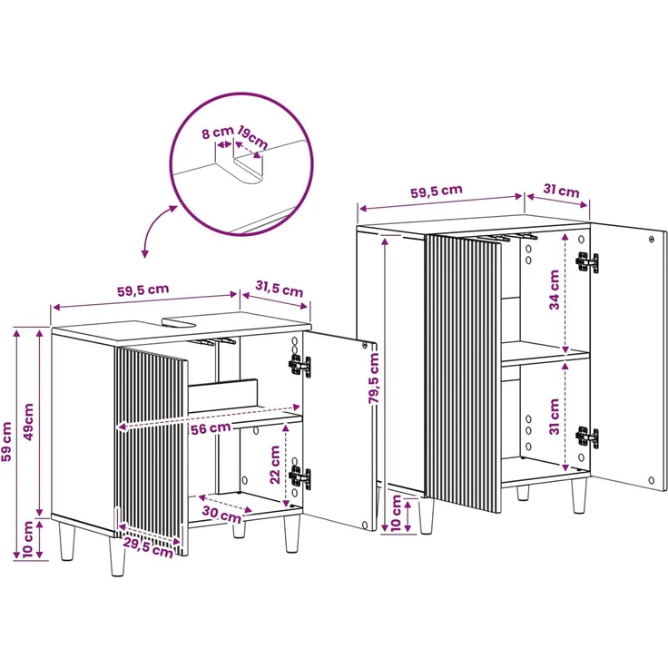 vidaXL 2-teiliges Badezimmer Schrank Set ARNHEM Sonoma-Grau 3417609 – Bild 7