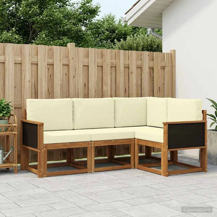 vidaXL Outdoor-Sofagarnitur 4 stk. 4-Sitzer Natur und Creme 3385161 – Bild 1