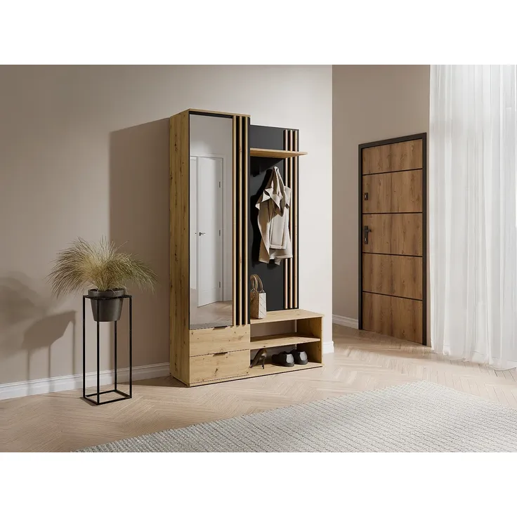 Vente-unique - JANAKIA Garderobe & Kleiderständer Holz, Platte SchwarzBeige - B 40 cm x H 201 cm x L 120 cm