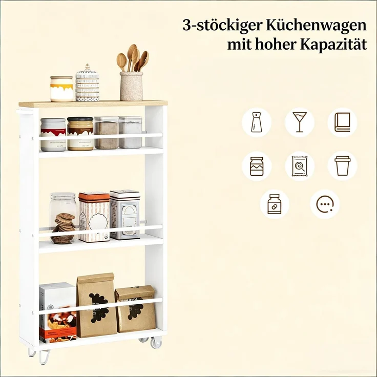 Enges Regal mit Rädern,Großer Allzweckwagen,Tragbarer Küchenwagen(nur mit Küchenwagen)--Weiß--13x47x80cm--YOUDENOVA – Bild 3