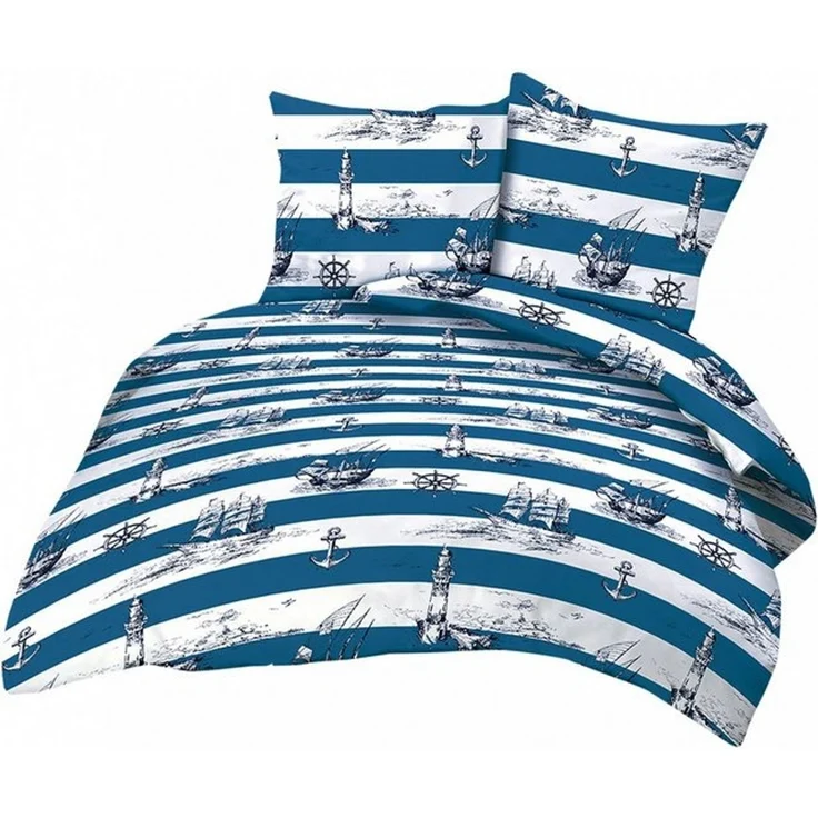 Heubergshop Bettwäsche, Seersucker, 2 teilig, 155x220 cm + 80x80 cm Leuchtturm Maritime Anker 100% Baumwolle (736-2) – Bild 4