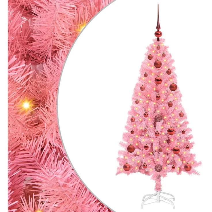 vidaXL Weihnachtsbaum mit LED-Beleuchtung Rosa 120 cm PVC und Stahl 3396407 – Bild 2