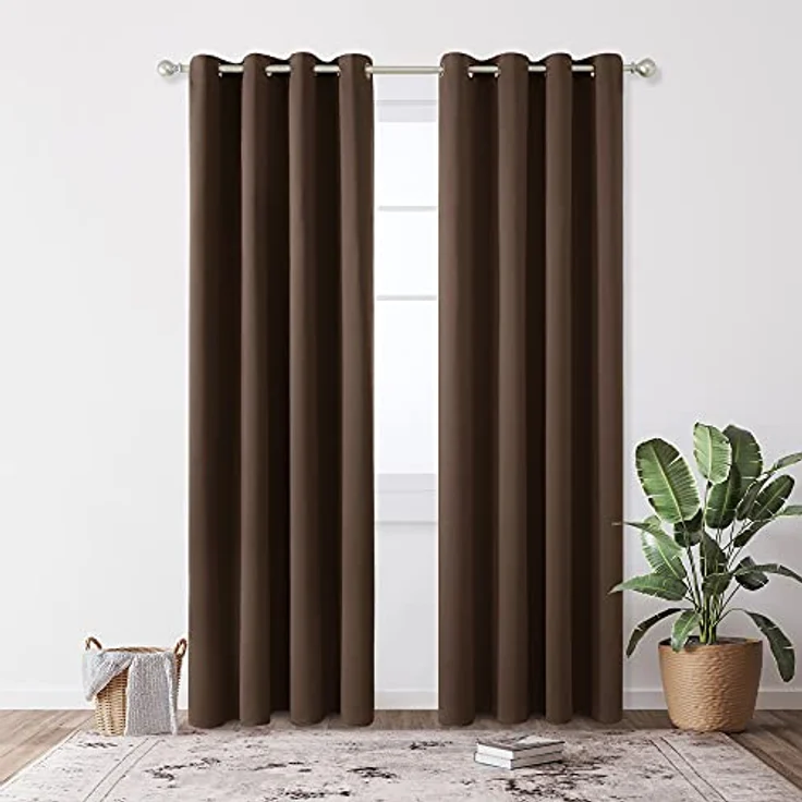 Deconovo Blickdichte Vorhänge mit Ösen Schlafzimmer Thermovorhang Braun | 2er Set, H200 x B140 cm, Verdunklungsgardine, Thermovorhang, Sichtschutz, UV-Schutz, mit Ösen, für Schlafzimmer,für Büro – Bild 4