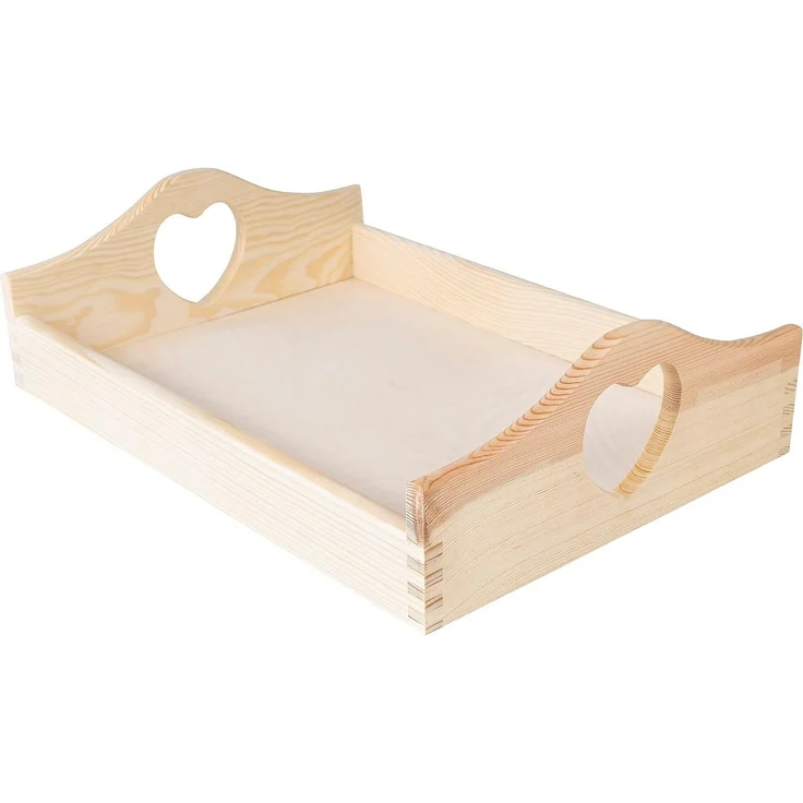 Creative Deco Tablett Serviertablett Holz mit herzförmigen Griffen, Holztablett mit Herz Griffen – Bild 1