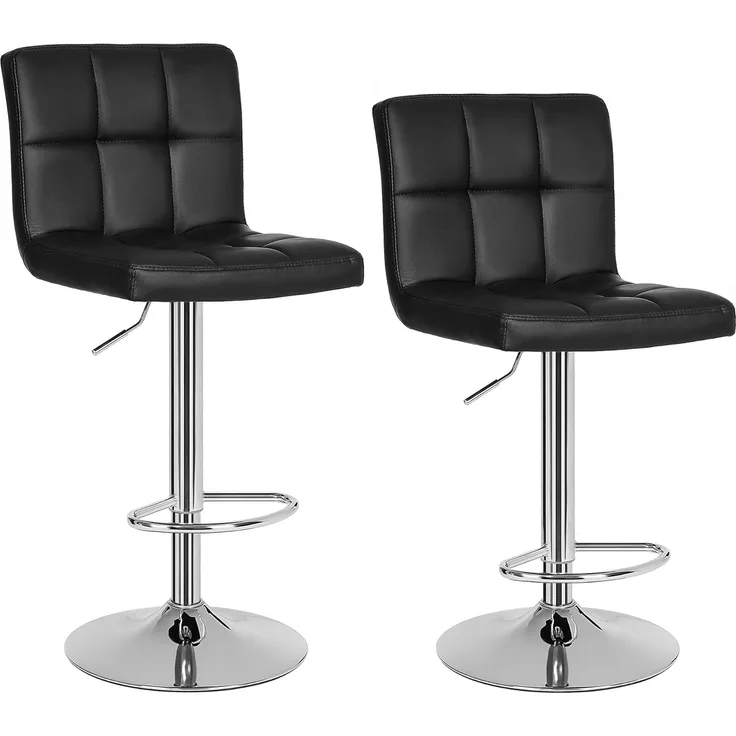 Songmics 2 x Barhocker Barstuhl Hocker Tresenhocker mit Rückenlehne Höhenverstellbar, Kunstleder, PU, Schwarz