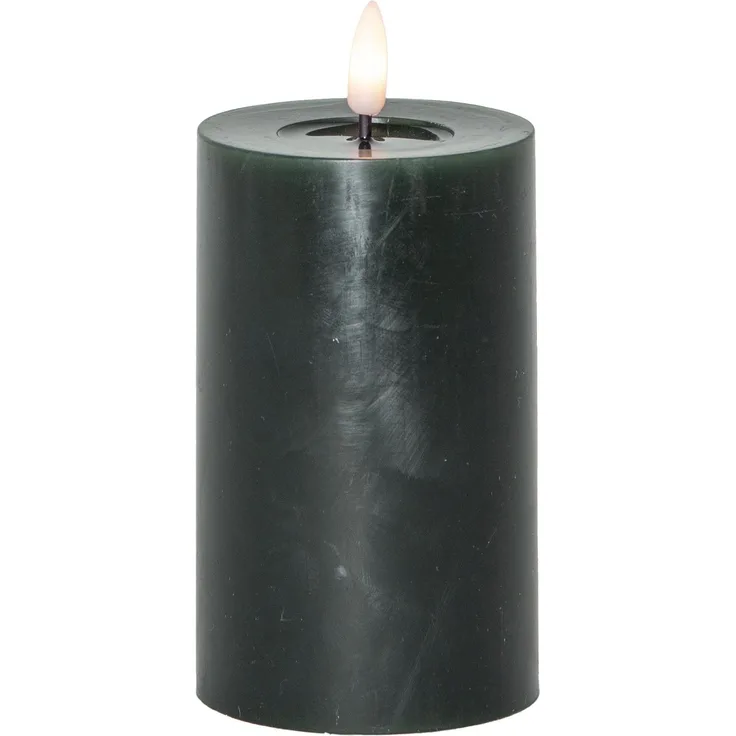 LED Echtwachskerze Batterien + Timer Flackereffekt dunkelgrün H 15cm