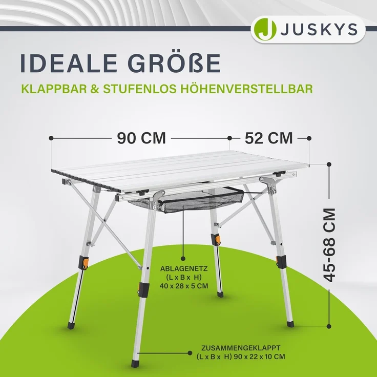 Juskys 'Picco' Campingtisch, klappbar, höhenverstellbar - Aluminium silber, 90x52 cm – Bild 2