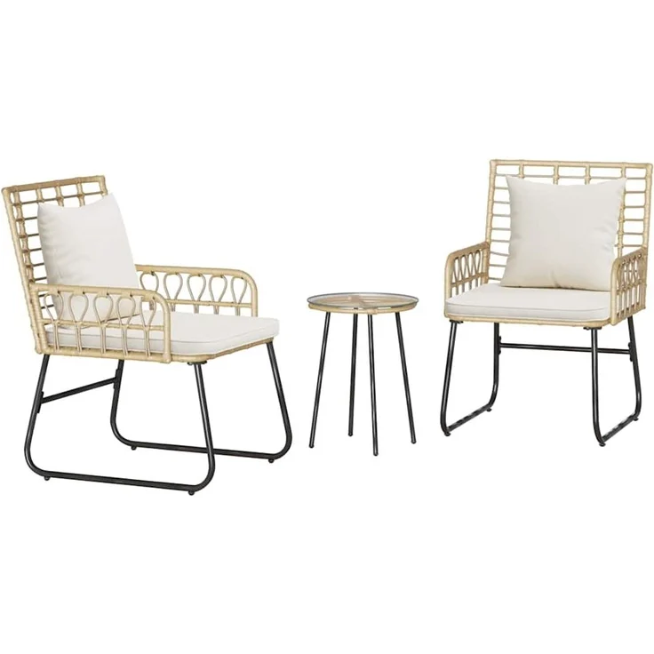 vidaXL Garten Essgruppe 3 pcs Braun und Creme Poly-Rattan 42010353 – Bild 1