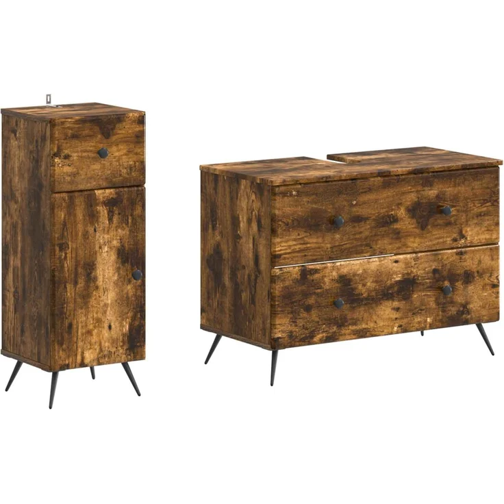 vidaXL 2-teiliges Badezimmer Schrank Set BREDA Raucheiche 3417725 – Bild 2