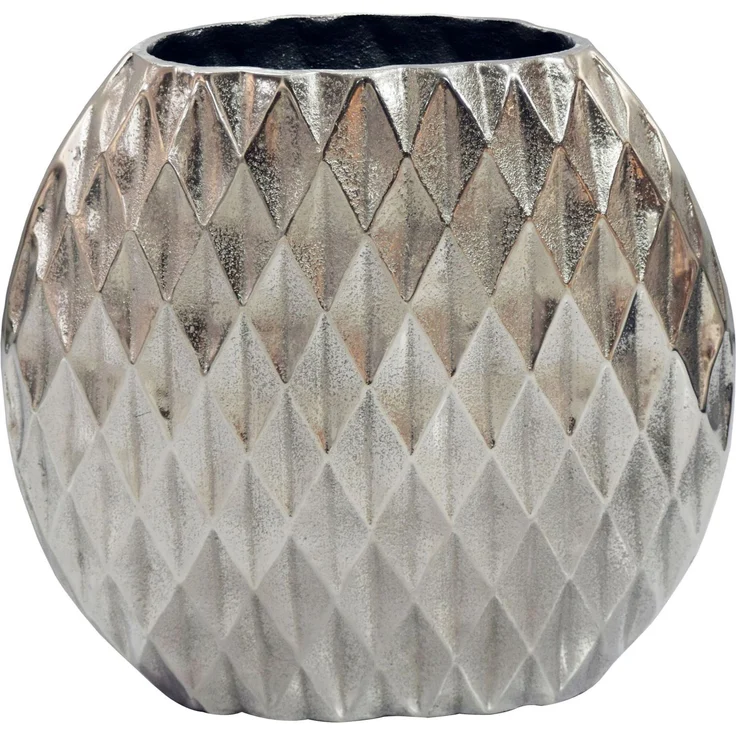 FINEBUY Dekovase FB77844 Vase Dekovase 33,5cm Metall Silber Blumenvase Wohndeko Rund (Extravagante Metallvase mit 3D-Rautenmuster), Schlankes Design aus robustem Aluminium – Bild 6
