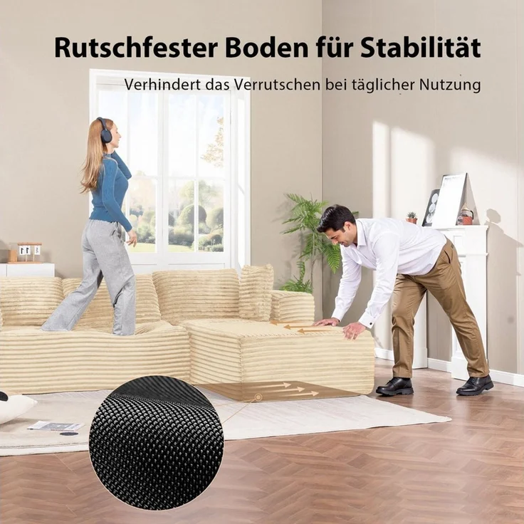 COMHOMA Sofa Big-Sofa, L-förmige Sofa, Couch Ecksofa, Chaiselongue Schlafsofa, mit tiefer Sitzfläche und breiten Armlehnen, Cordstoff – Bild 4