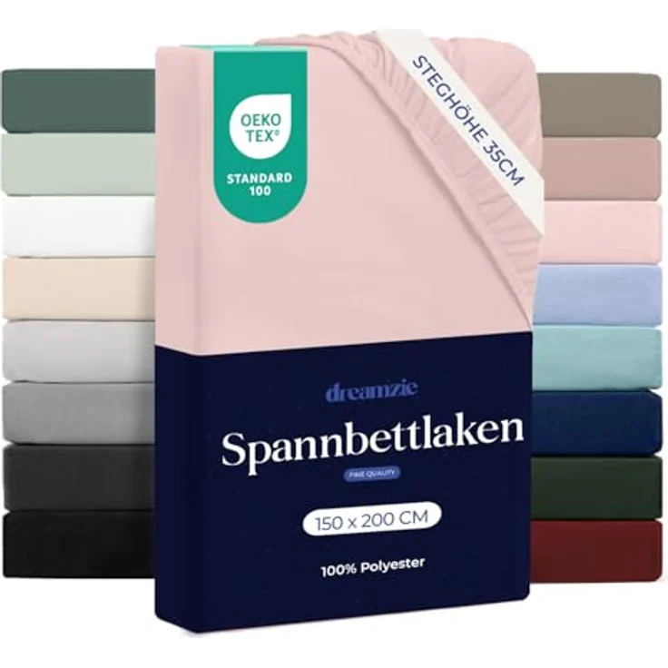 Dreamzie - Spannbettlaken 150x200 | Mikrofaser Weich – Für Dicke Matratzen – Oeko-Tex | Komfort, Atmungsaktivität, Pflegeleicht – Rosa – Bild 1
