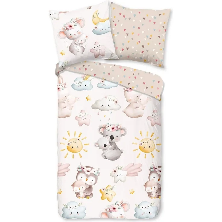 good morning Babybettwäsche Hugss, Renforcé, 2 teilig, Baumwolle, Renforcé, 2 Teilig, Wendeoptik, Kind, Baby, Mädchen, Tiere
