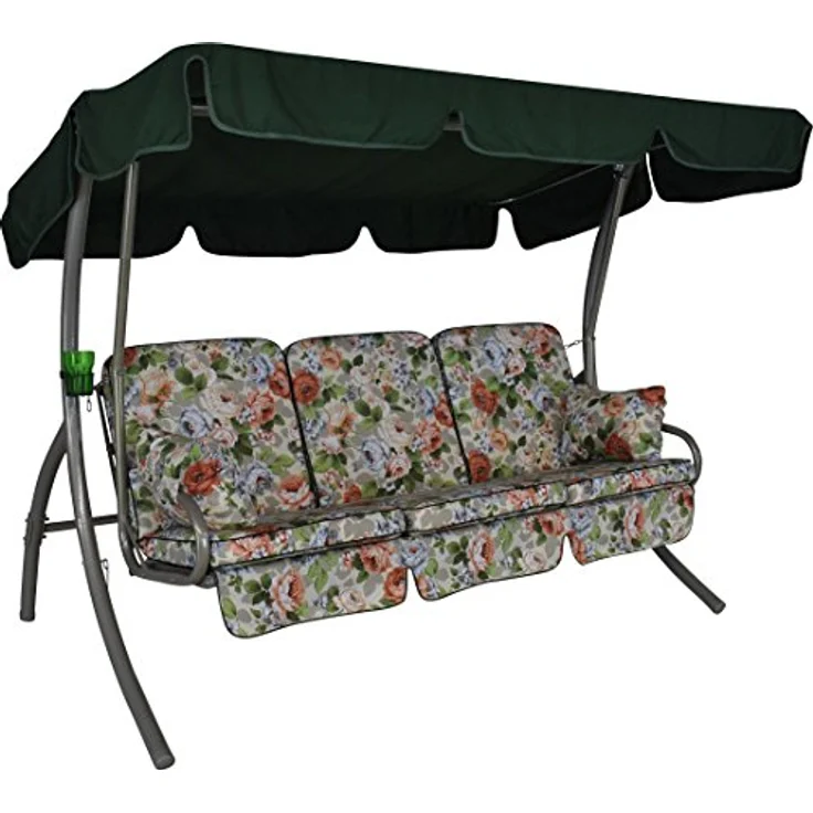 Angerer Freizeitmöbel GmbH Hollywoodschaukel Comfort - Gartenschaukel Made in Germany - Schaukel zum Sitzen, Liegen und Entspannen - inklusive Bett-Funktion - einfache Montage (Beige-Bunt geblümt) – Bild 2