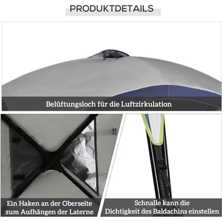 Outsunny Garten Pavillon, wetterfestes Gartenzelt mit Metallgestell, Sonnenschutz, Cremeweiß + Blau, 4 x 4 x 2,5 m – Bild 4