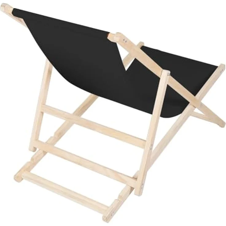 Melko Strandstuhl klappbar, Holz Garten Sonnenliege mit verstellbarer Rückenlehne, Schwarz – Bild 2