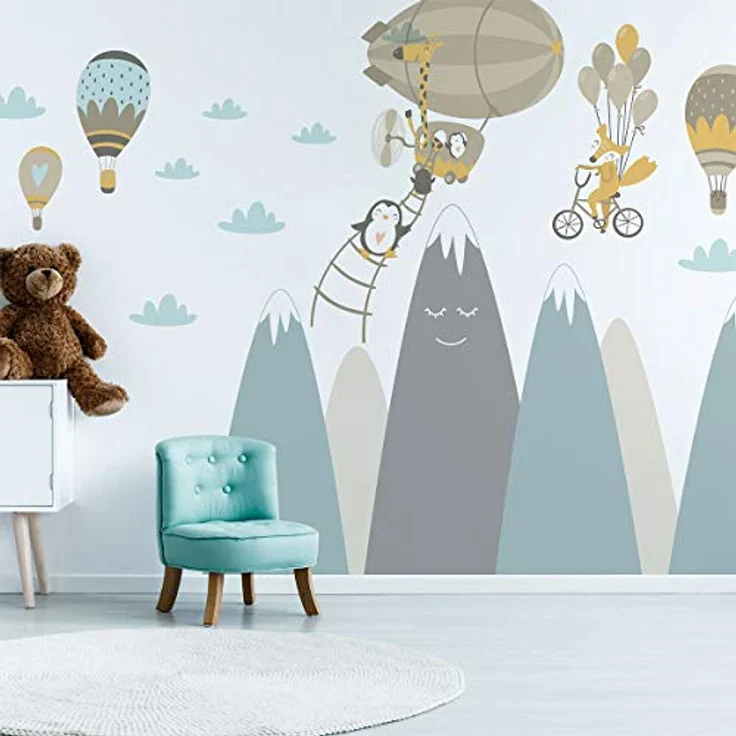 Wandaufkleber, selbstklebend, für Kinder, Riesen-Dekoration, skandinavische Berge für Kinderzimmer, Baby/fliegende Tiere, 65 x 120 cm – Bild 3