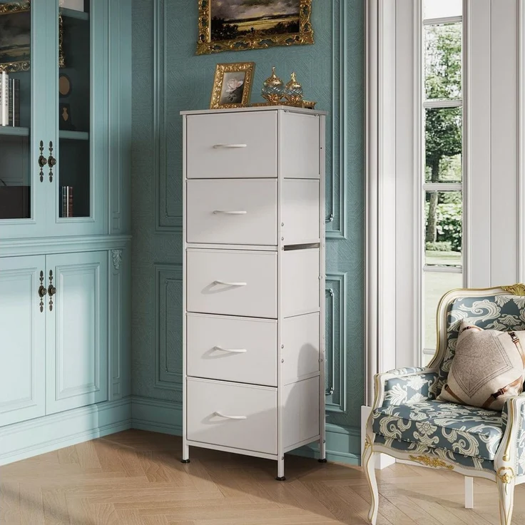 WLIVE Kommode Kommodenschrank, Sideboard mit 4/5 Schubladen, 40/120×30×98 cm, Metallrahmen, verstellbare Füße für Schlafzimmer/Flur – Bild 2