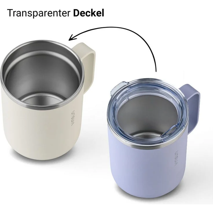 Vinsun Thermobecher Edelstahl Isolierbecher 350ml - Kaffeebecher mit Henkel und Deckel, 2-tlg, Edelstahl, Doppelwandig isoliert, BPA frei, bruchfest, Kalt- und Heißgetränke – Bild 2