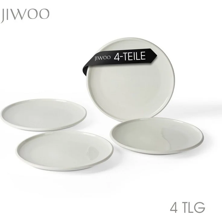 JIWOO Teller 4er Ø26,5cm, Frühstücksteller Salatteller Steakteller Dessertteller, (4 St), Keramik Tellerset Weiß Mikrowellen spülmaschinenfest Ø26,5 cm – Bild 1
