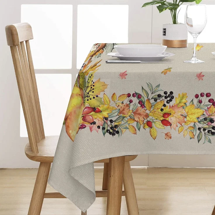 PENSIERI DELICATI, Tischdecke 145 x 250 cm, 100% Panama Baumwolle Tischdecke für 12 Personen, Hochauflösender Digitaldruck, Herbstfantasie, Rechteckige Tischdecke, Made in Italy