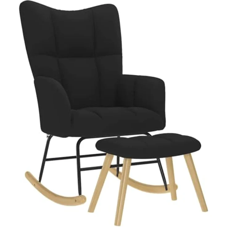 vidaXL Schaukelstuhl mit Fußhocker Schwarz Stoff 4016802 – Bild 2