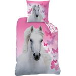 Bettwäsche mit Pferd 'Butterfly' pink/weiß