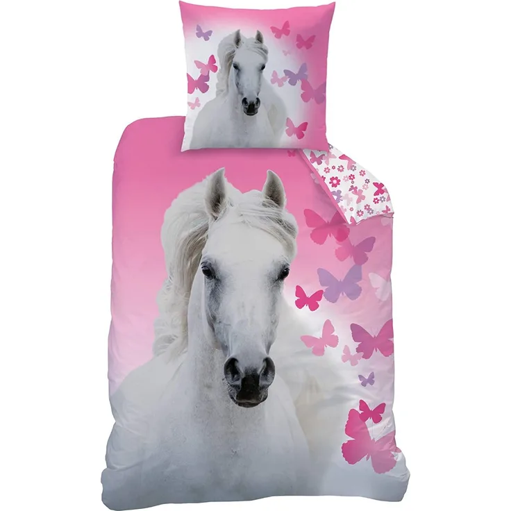 Bettwäsche mit Pferd 'Butterfly' pink/weiß